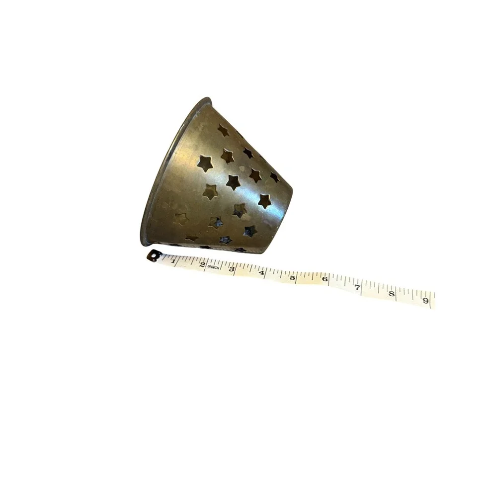 IHI Brass Star Cutout Candle Shade Votive Holder Made in India Vintage Gold Tone
